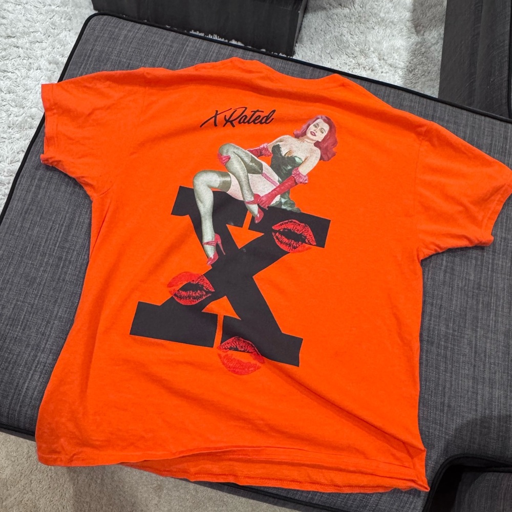 Orange Graphic Tee with Pin-Up Design